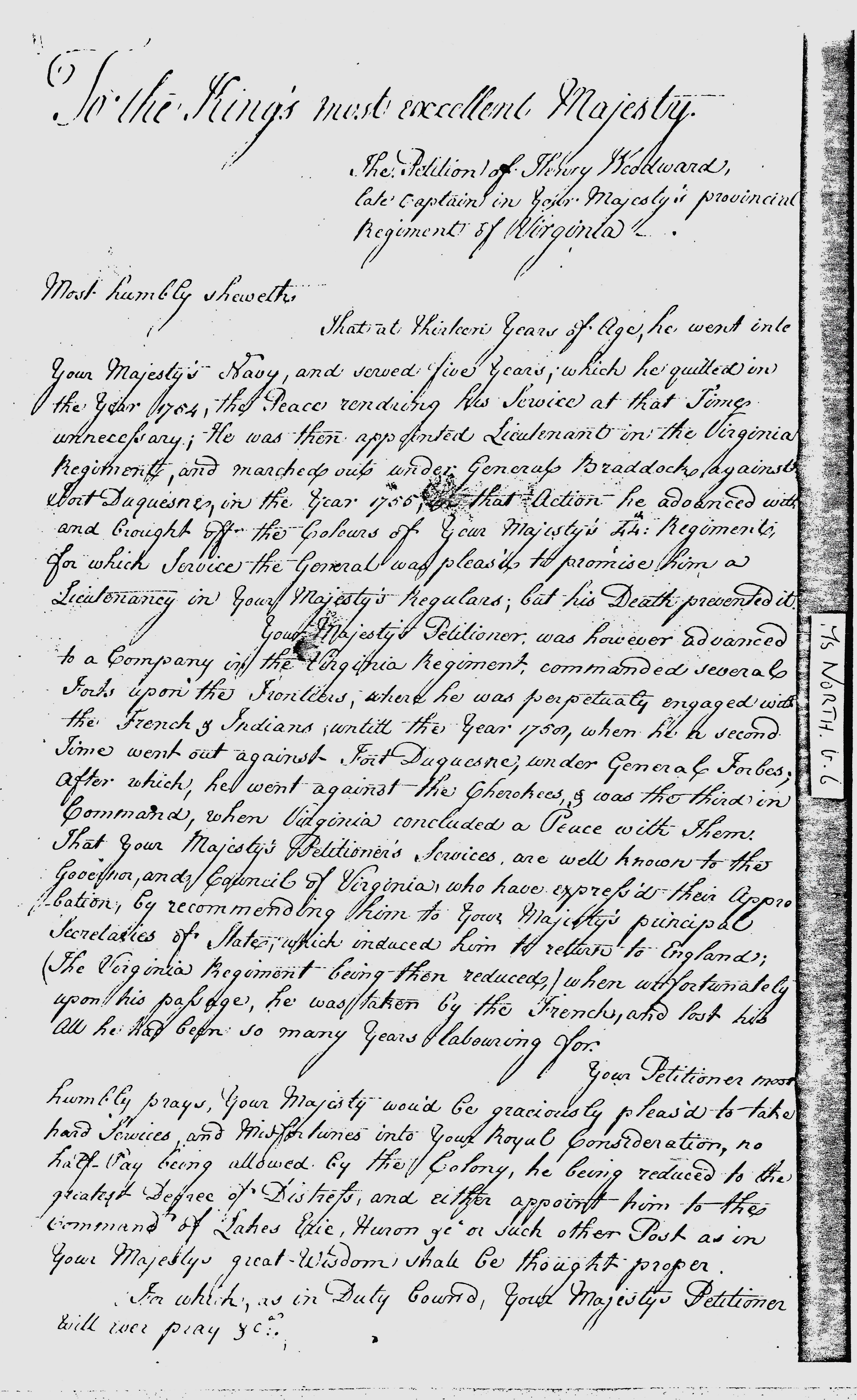 Henry Woodward's Petiton to King, large image